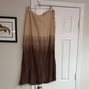 Roxy Beaded Ombre Boho Maxi Skirt in Tan and Brown